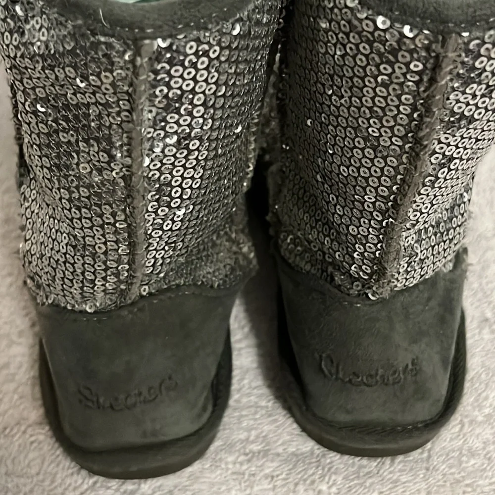 Sparkly Sketchers Toasty Toes Girls Sparkly Silver Sequins Boot